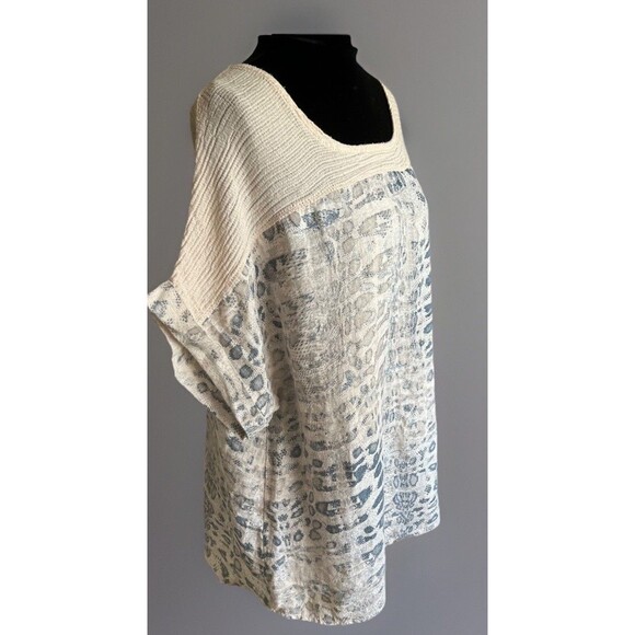 Lungo L'arno Beige Linen Blouse Snakeskin Print Artsy Boho Lagenlook Size 2X - Picture 2 of 10